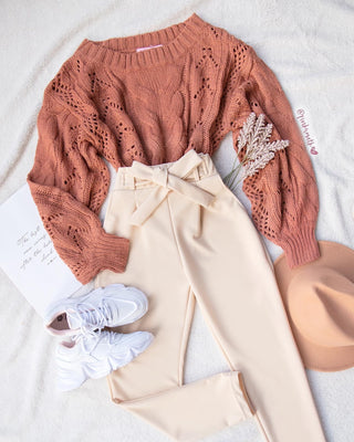 Pantalón de lazo beige