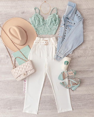 CROP TOP MENTA DE ENCAJE