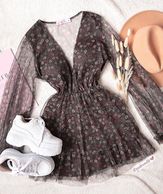 Vestido mini print café