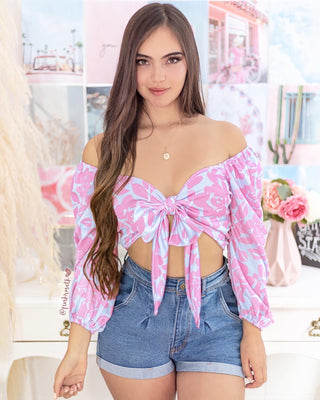 Blusa floral fucsia satín