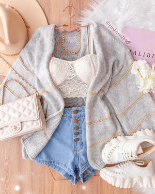 Cardigan de rayitas doradas