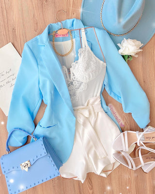 Blazer manga prensada azul
