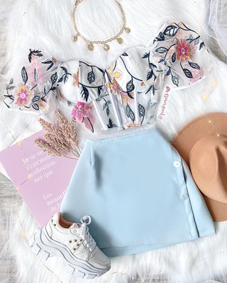 Crop top bordado flores