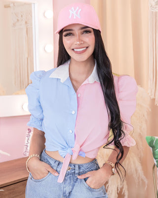 Camisa azul rosa