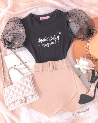 Falda short de hebilla camel
