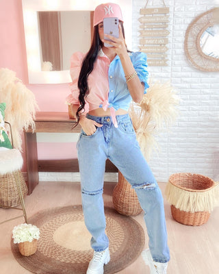 Camisa azul rosa