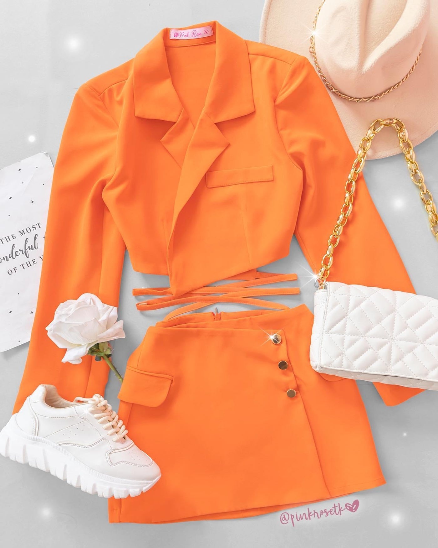 Set de falda y blazer naranja