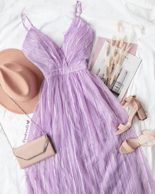 Vestido largo lila tul