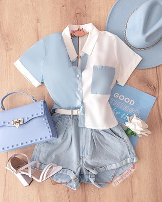 Camisa bi color AZUL BLANCA