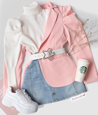 Blazer manga puff rosado