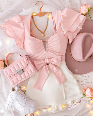 BLUSA CORTA DE MANGAS CON BOLERO