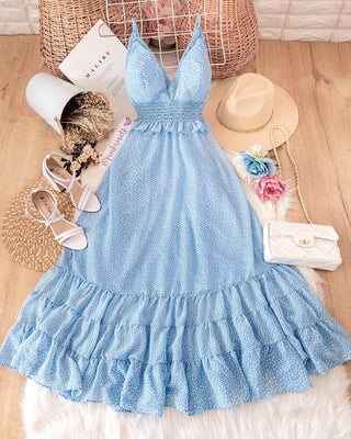 VESTIDO LARGO ESTAMPADO CON ENCAJE