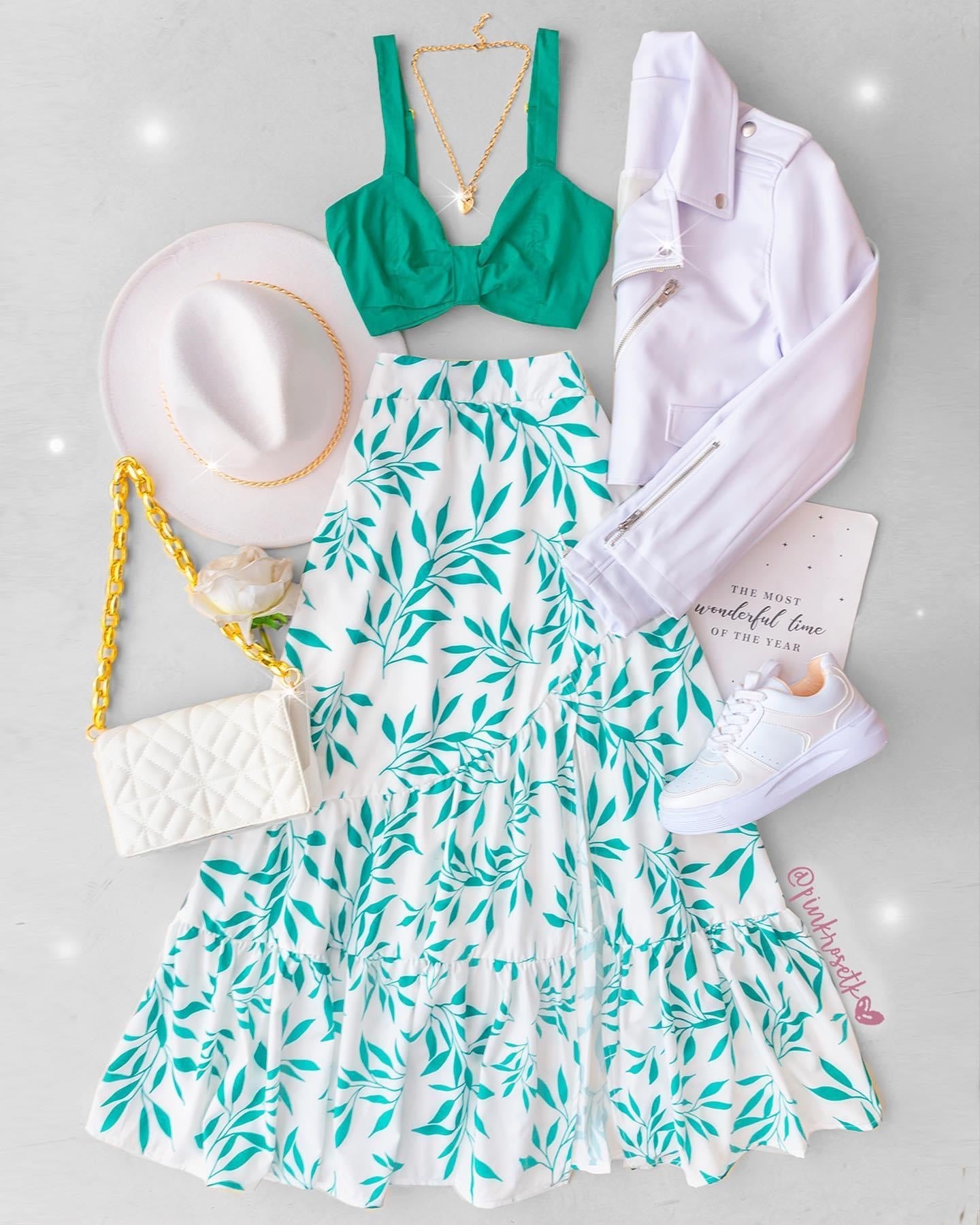 SET DE CROP TOP Y FALDA LARGA – Pink Rose tk - Main Image