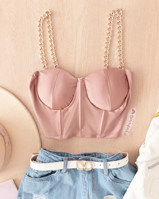 Crop top tiras de cadena rosado