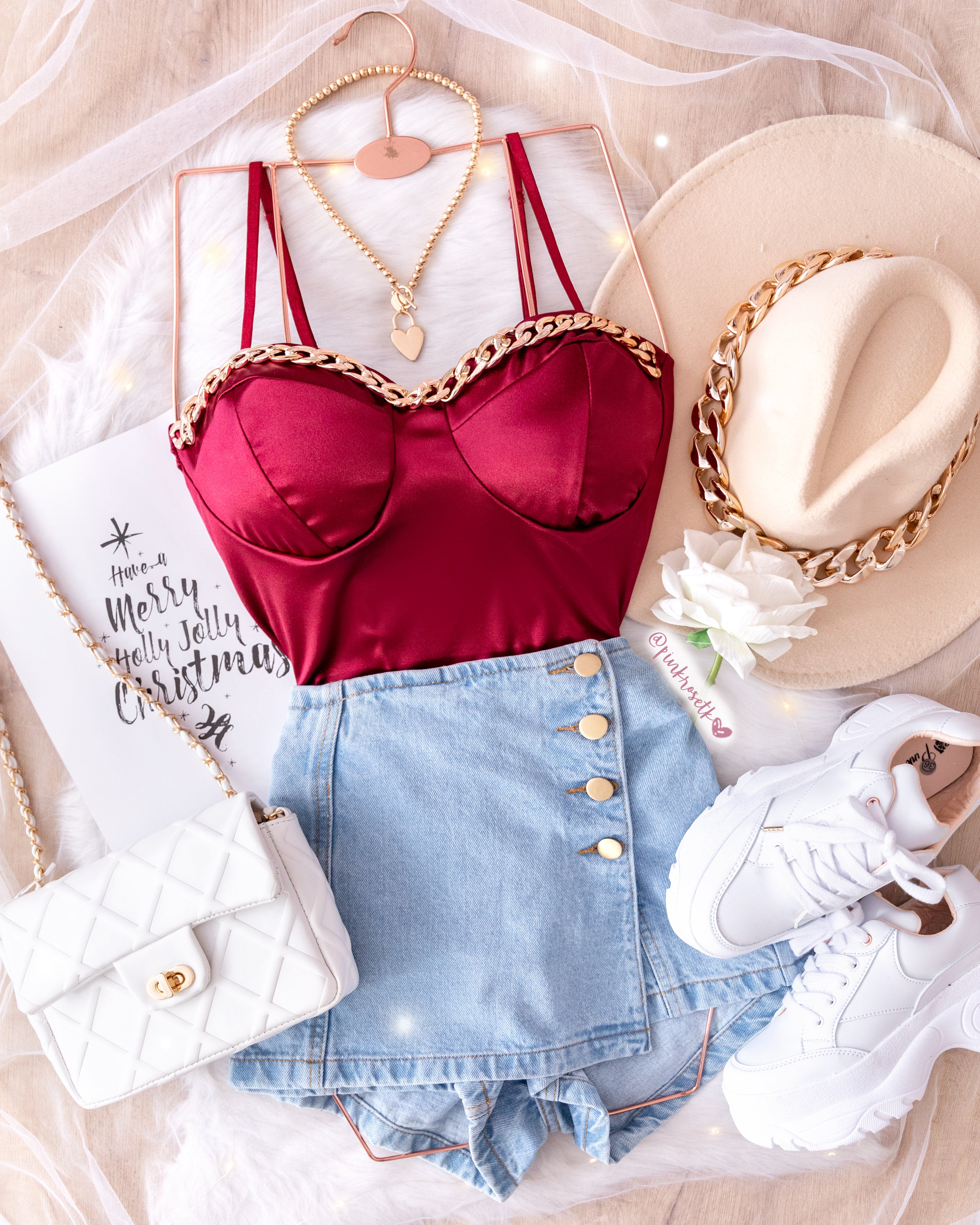 Crop top de copas y cadenas – Pink Rose tk